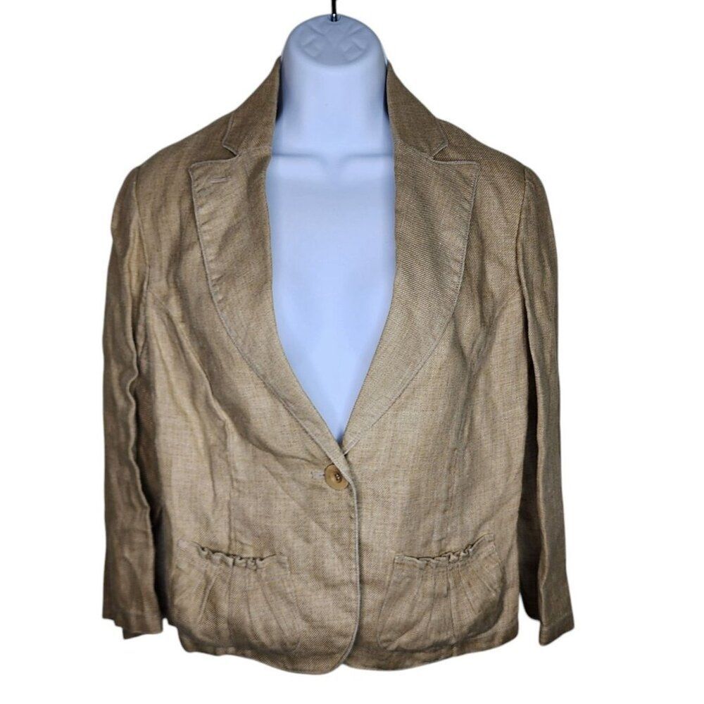 Max Studio Cinched Waist Short Linen Blazer Womens Size 8 Beige